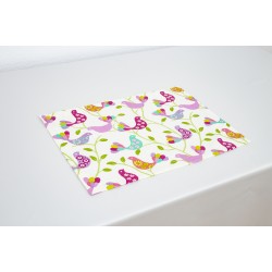 Placemat / suport de farfurie anti-pete din bumbac teflonat, model pasarele, multicolor
